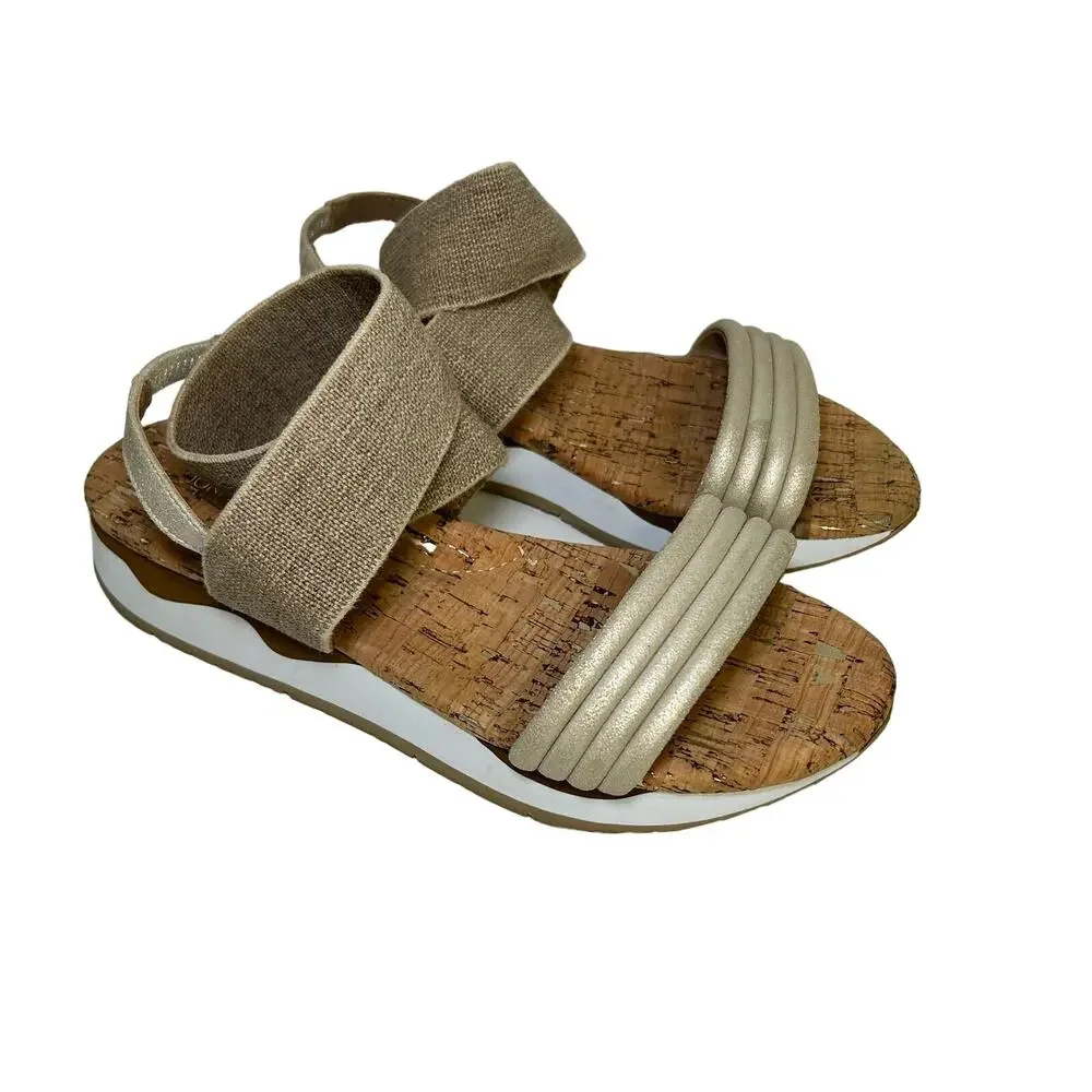 Donald Pliner Shaye Strappy Sandals Shimmer Gold Leather Cork Women's 8